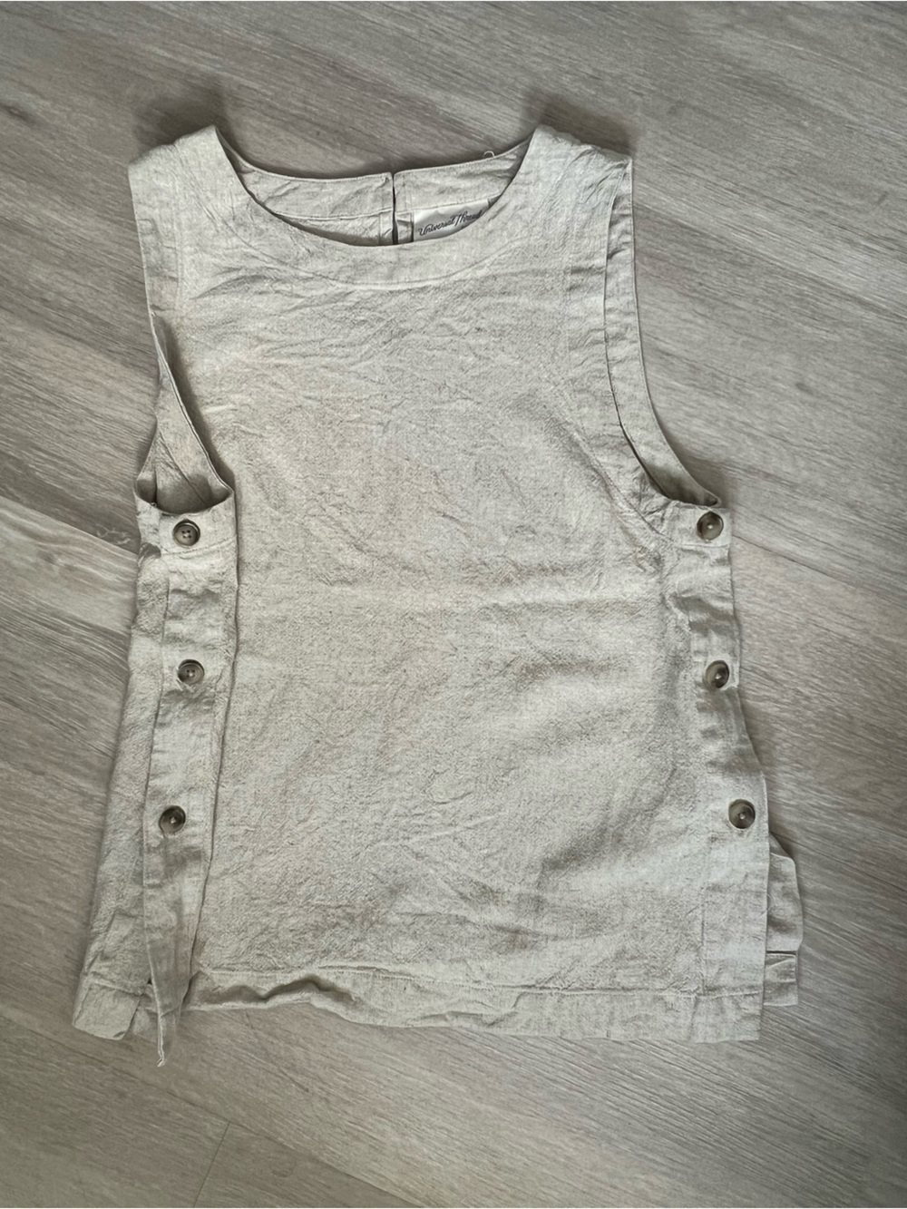 Universal Thread Linen Neutral Beige Textured Tank Top Small Side Button Detail